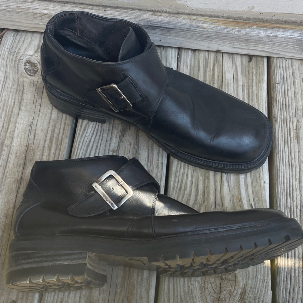 Kenneth Cole Reaction Men's Boots Black Leather Buckle Chelsea Boots Size